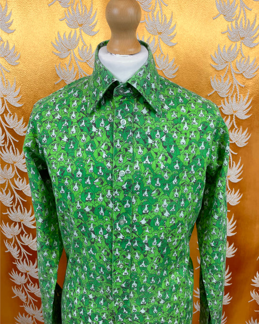 Vintage 1960’s 1970’s Green Dog Print Psychedelic Shirt by JB