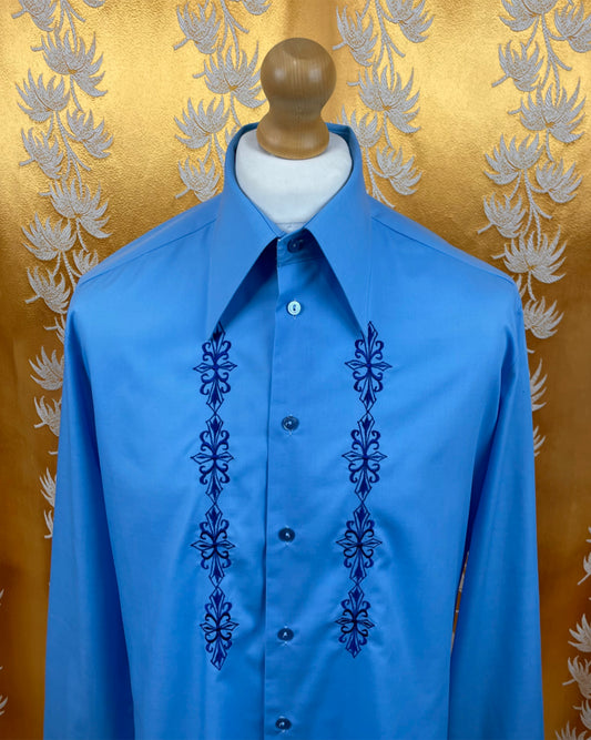 Vintage 1970’s Blue Patterned Dagger Collar Shirt