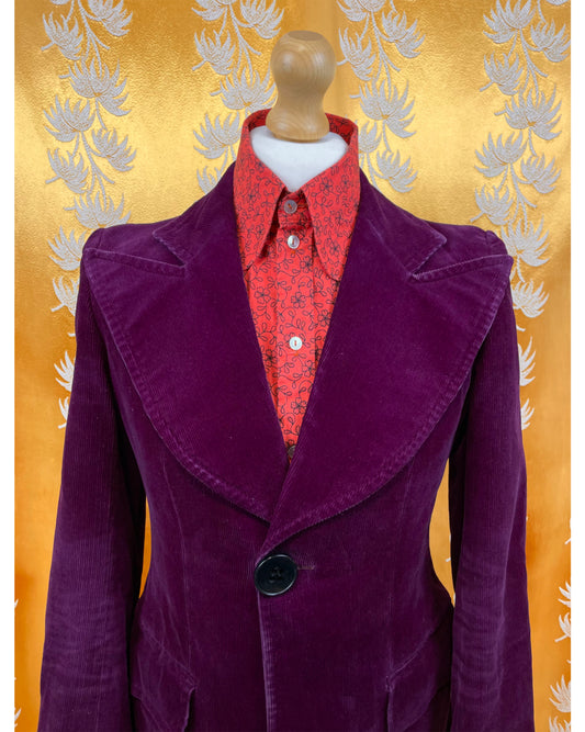 Vintage 1960’s 1970’s Psychedelic Glam Purple Corduroy Boutique Jacket by Jacques Jaber