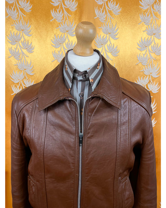 Vintage 1960’s 1970’s Brown Leather Bomber Jacket