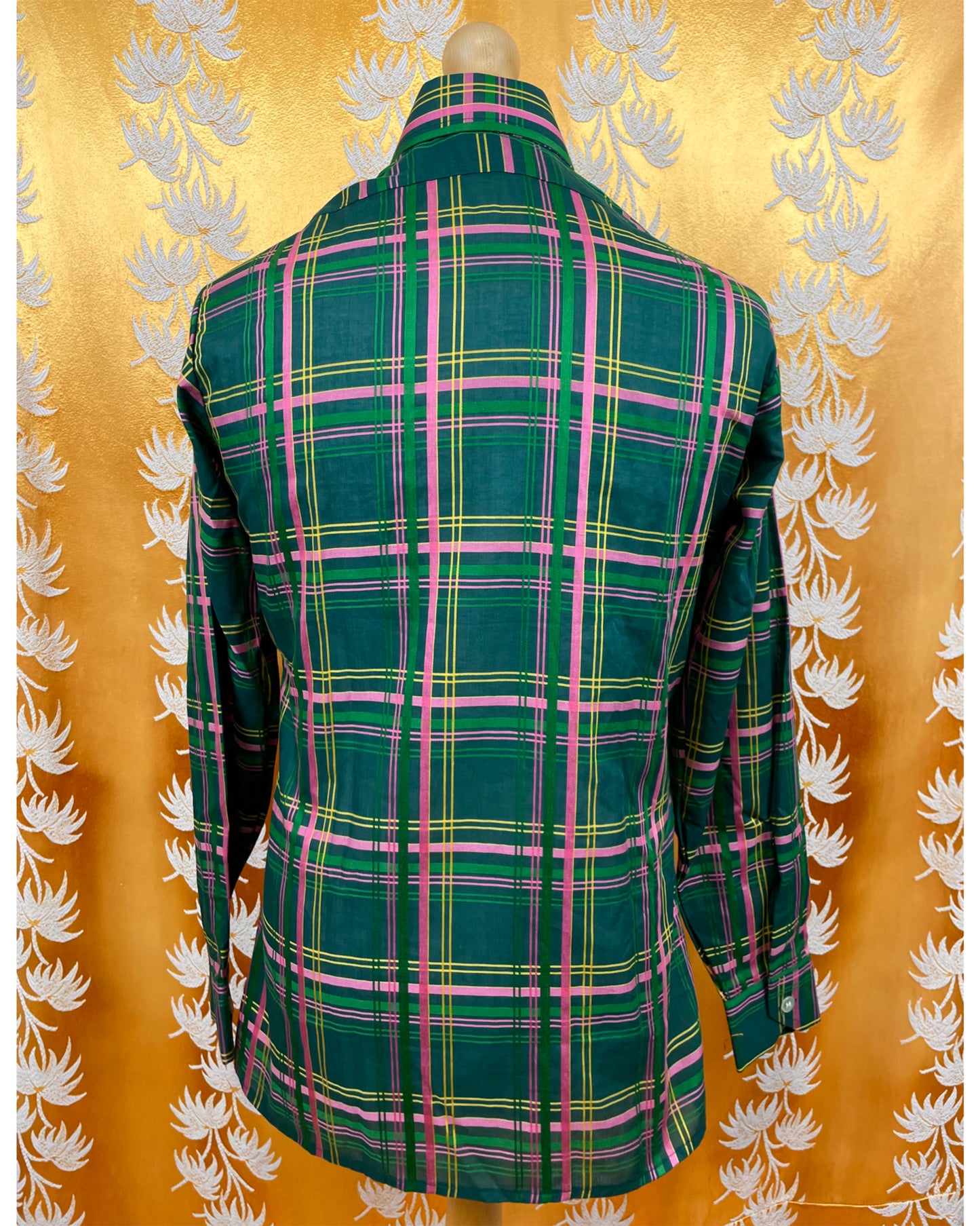Vintage 1970’s Green Plaid Dagger Collar Shirt