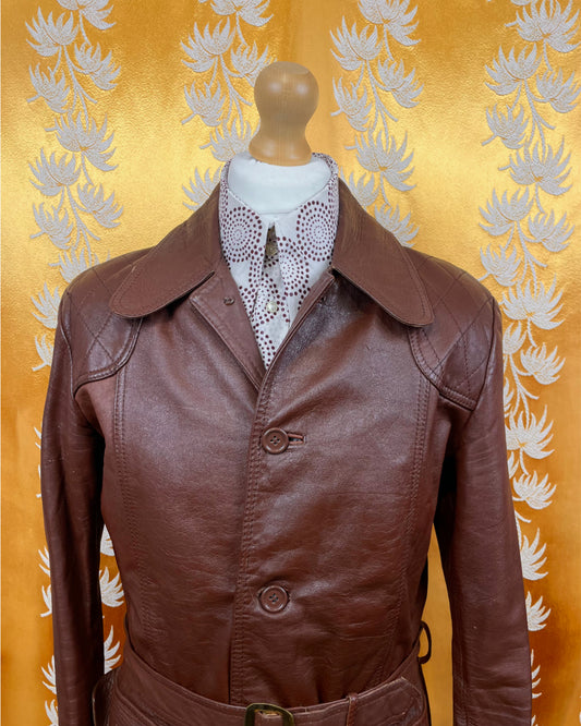 Vintage 1960’s 1970’s Brown Beagle Collar Leather Jacket by Campari