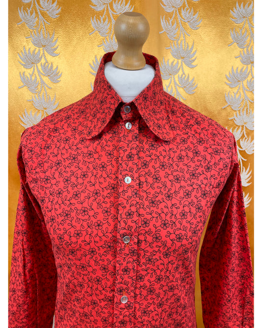 Vintage 1960’s 1970’s Red Psychedelic Mod Beagle Collar Shirt by Hamilton