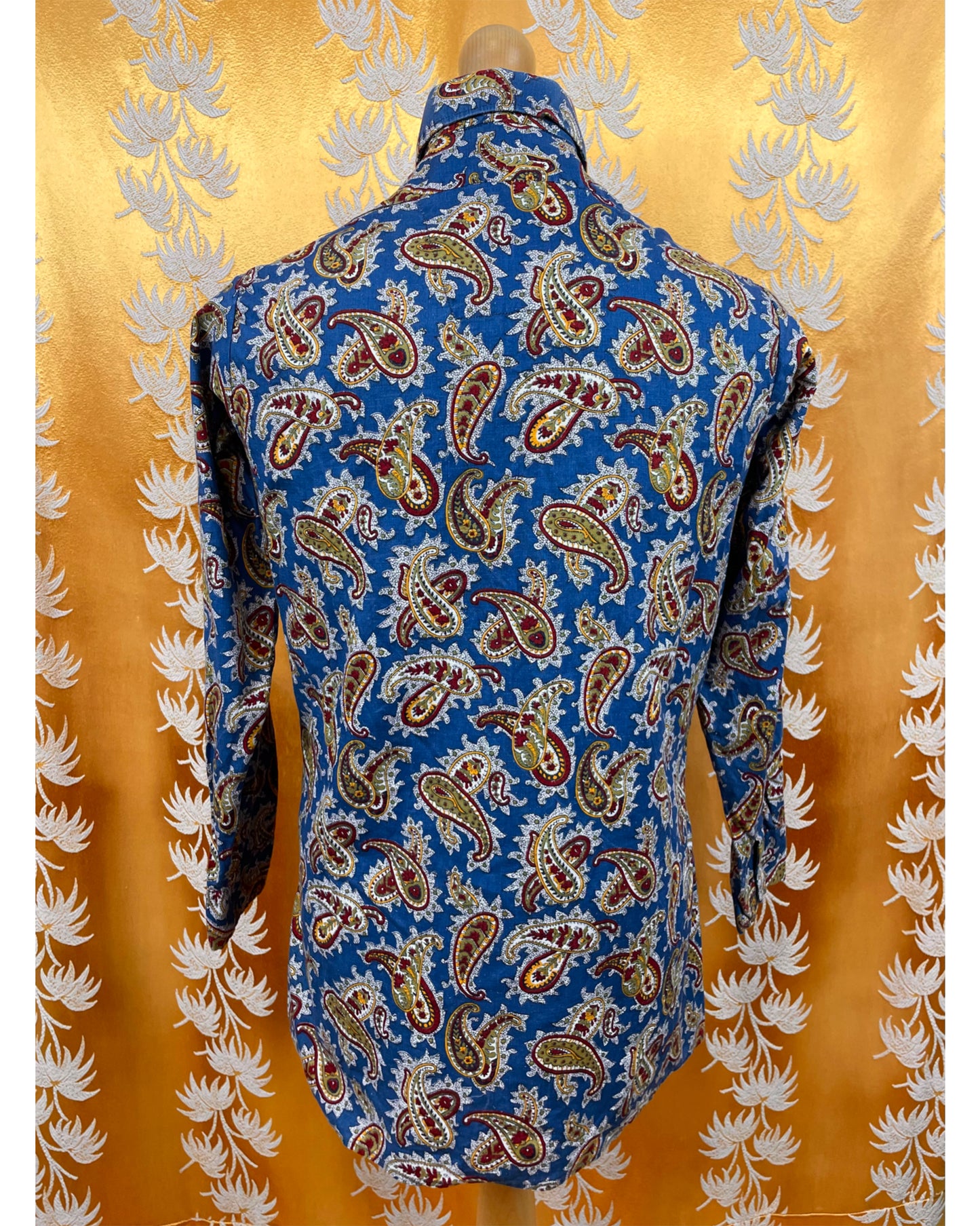 Vintage 1960’s 1970’s Blue Paisley Button Down Psychedelic Shirt by Denby Dale