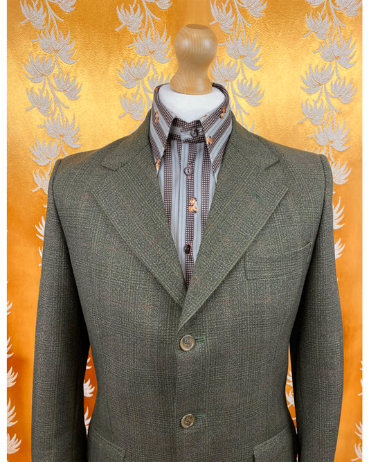 Vintage 1960’s 1970’s Green Plaid Three Button Suit by Maenson