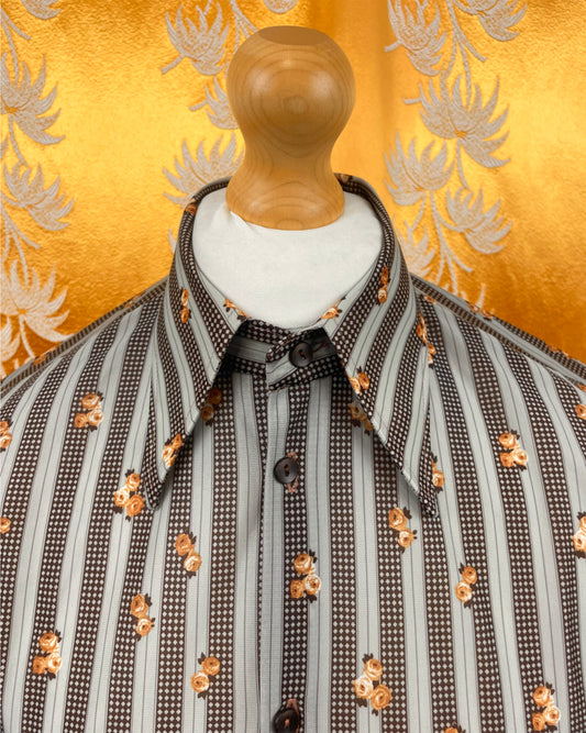 Vintage 1970’s Brown Floral Dagger Collar Shirt