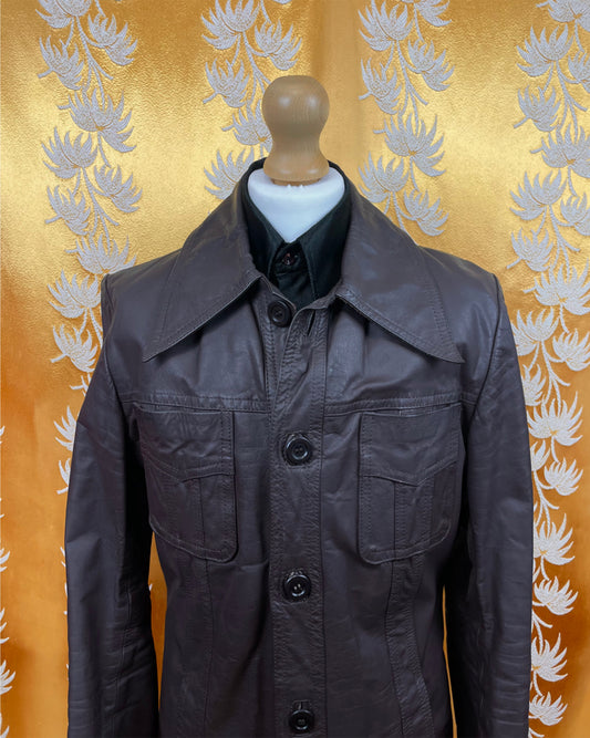 Vintage 1960’s 1970’s Dagger Collar Grey Leather Jacket