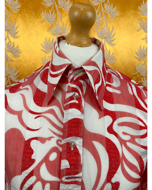 Vintage 1960’s 1970’s Red White Psychedelic Shirt by Double Two