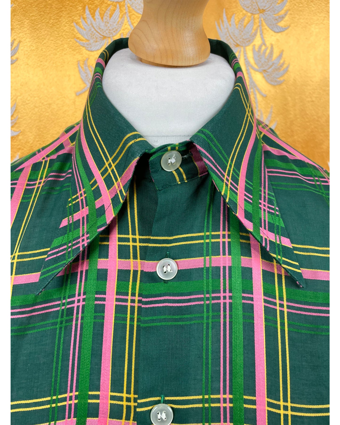 Vintage 1970’s Green Plaid Dagger Collar Shirt