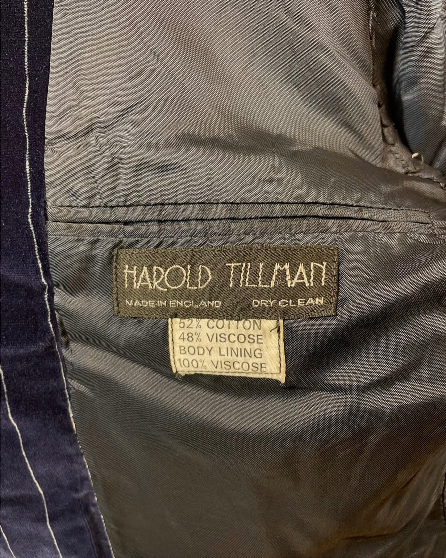 Vintage 1960’s 1970’s Blue Pinstirpe Flared Velvet Three-Piece Suit by Harold Tillman