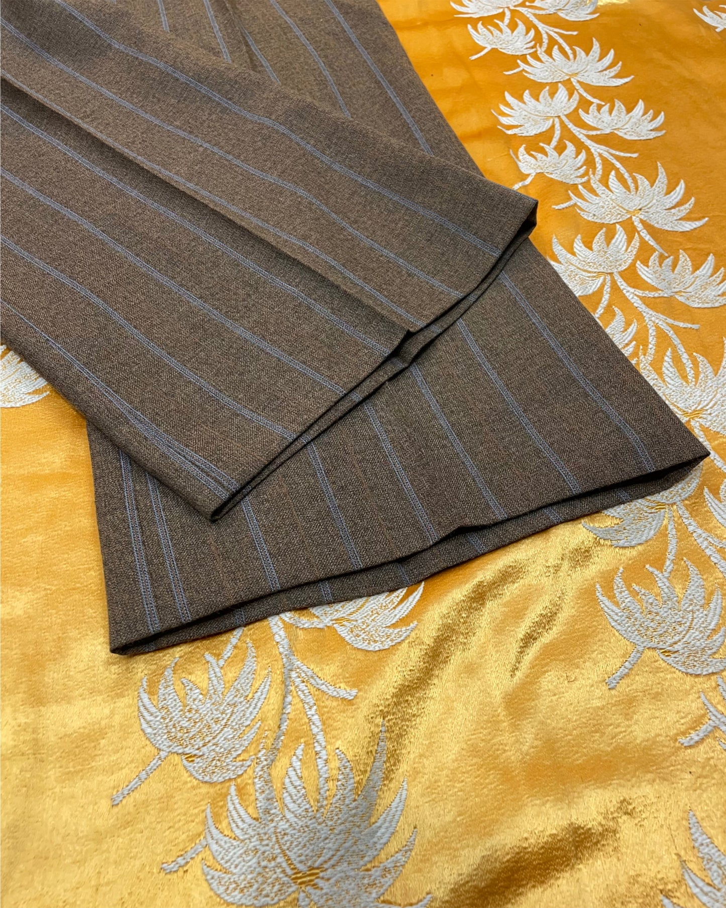 Vintage 1960’s 1970’s Brown/Blue Pinstripe Three Piece Flared Suit