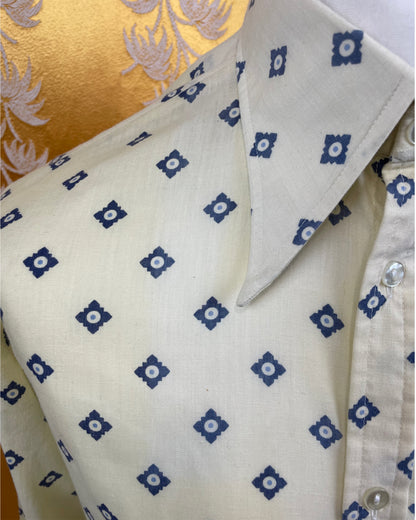 Vintage 1960’s 1970’s White/Blue Pattern Shirt by Status