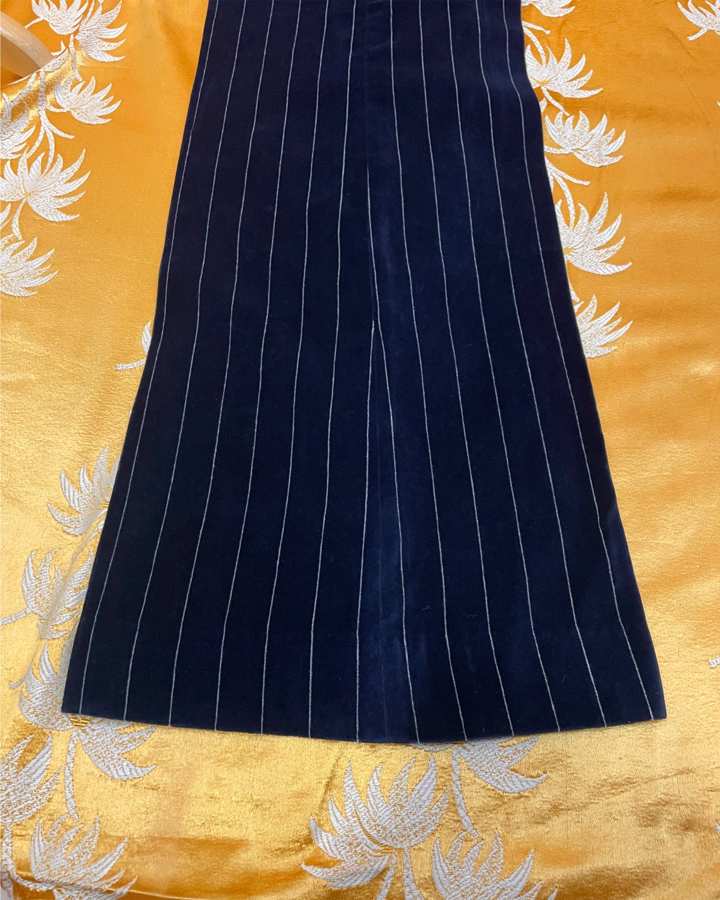 Vintage 1960’s 1970’s Blue Pinstirpe Flared Velvet Three-Piece Suit by Harold Tillman