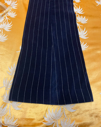 Vintage 1960’s 1970’s Blue Pinstirpe Flared Velvet Three-Piece Suit by Harold Tillman