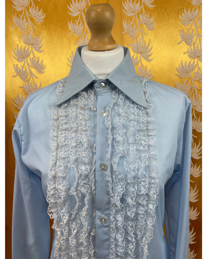 Vintage 1960’s 1970’s Blue Deadstock Ruffle shirt by Terrow