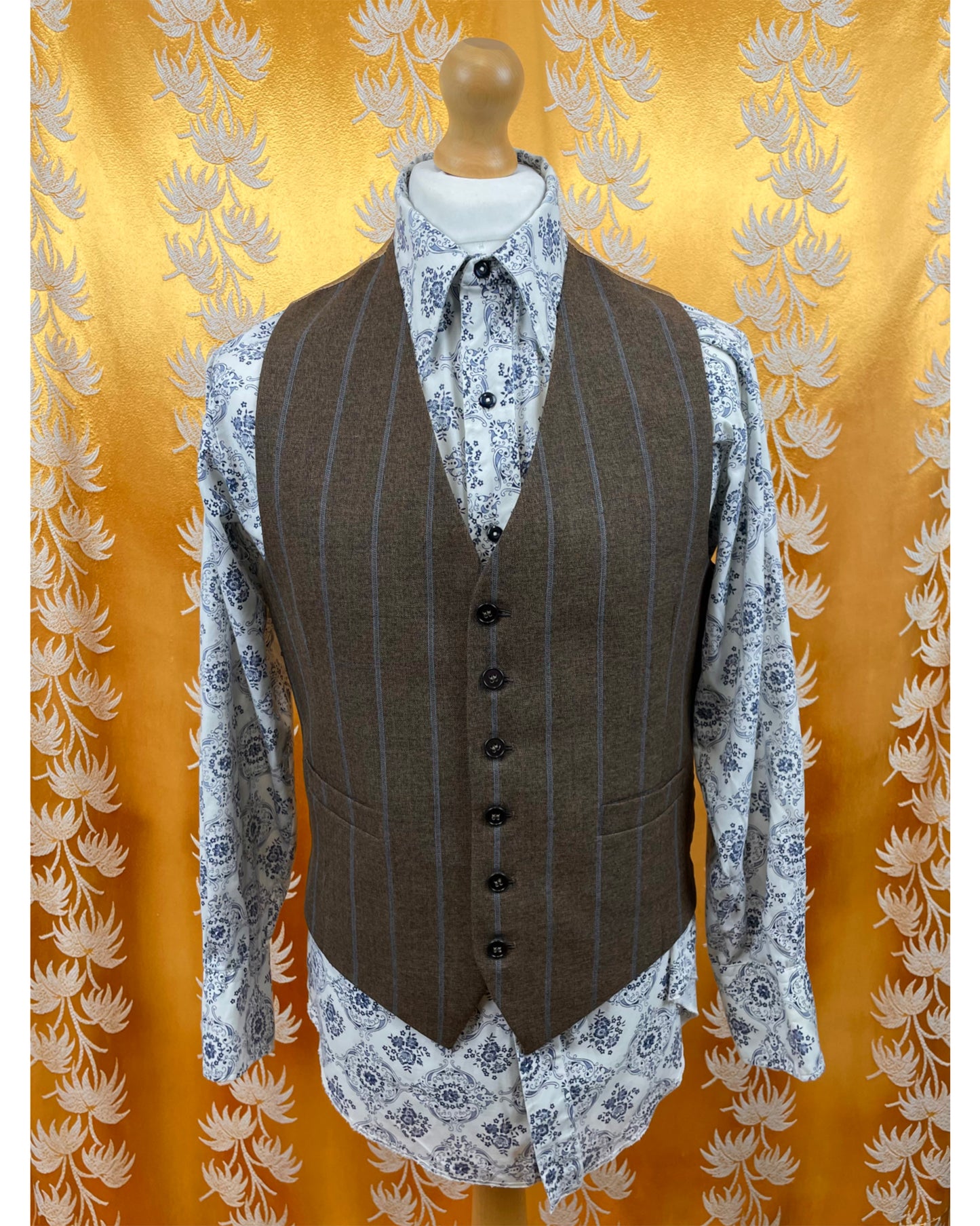 Vintage 1960’s 1970’s Brown/Blue Pinstripe Three Piece Flared Suit
