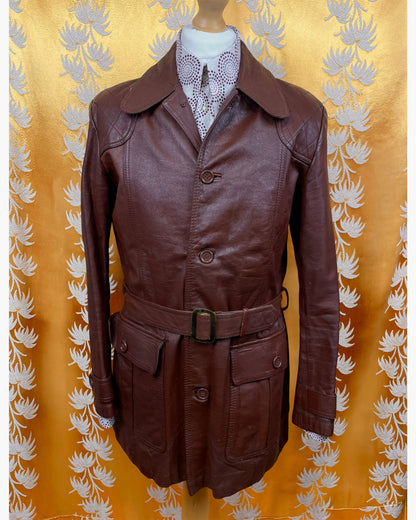 Vintage 1960’s 1970’s Brown Beagle Collar Leather Jacket by Campari
