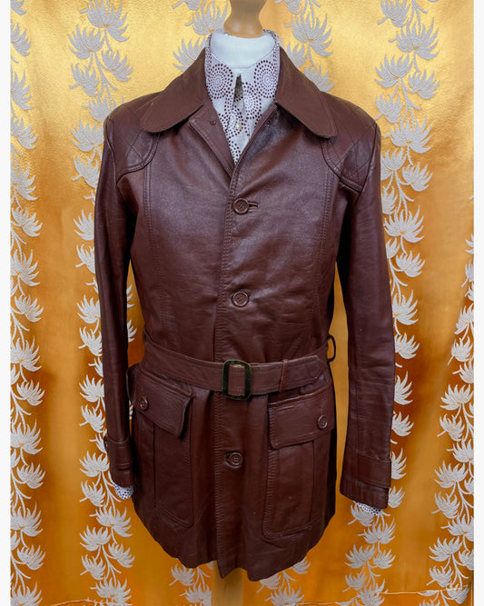 Vintage 1960’s 1970’s Brown Beagle Collar Leather Jacket by Campari