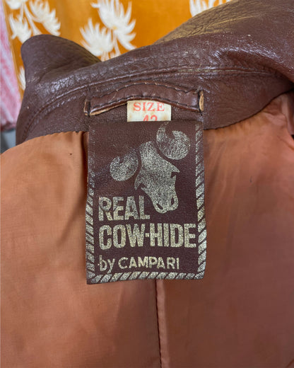 Vintage 1960’s 1970’s Brown Beagle Collar Leather Jacket by Campari