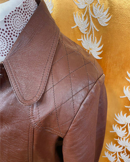 Vintage 1960’s 1970’s Brown Beagle Collar Leather Jacket by Campari