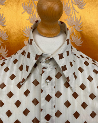 Vintage 1960’s 1970’s Dagger Collar Brown/White Shirt by John Langford of London