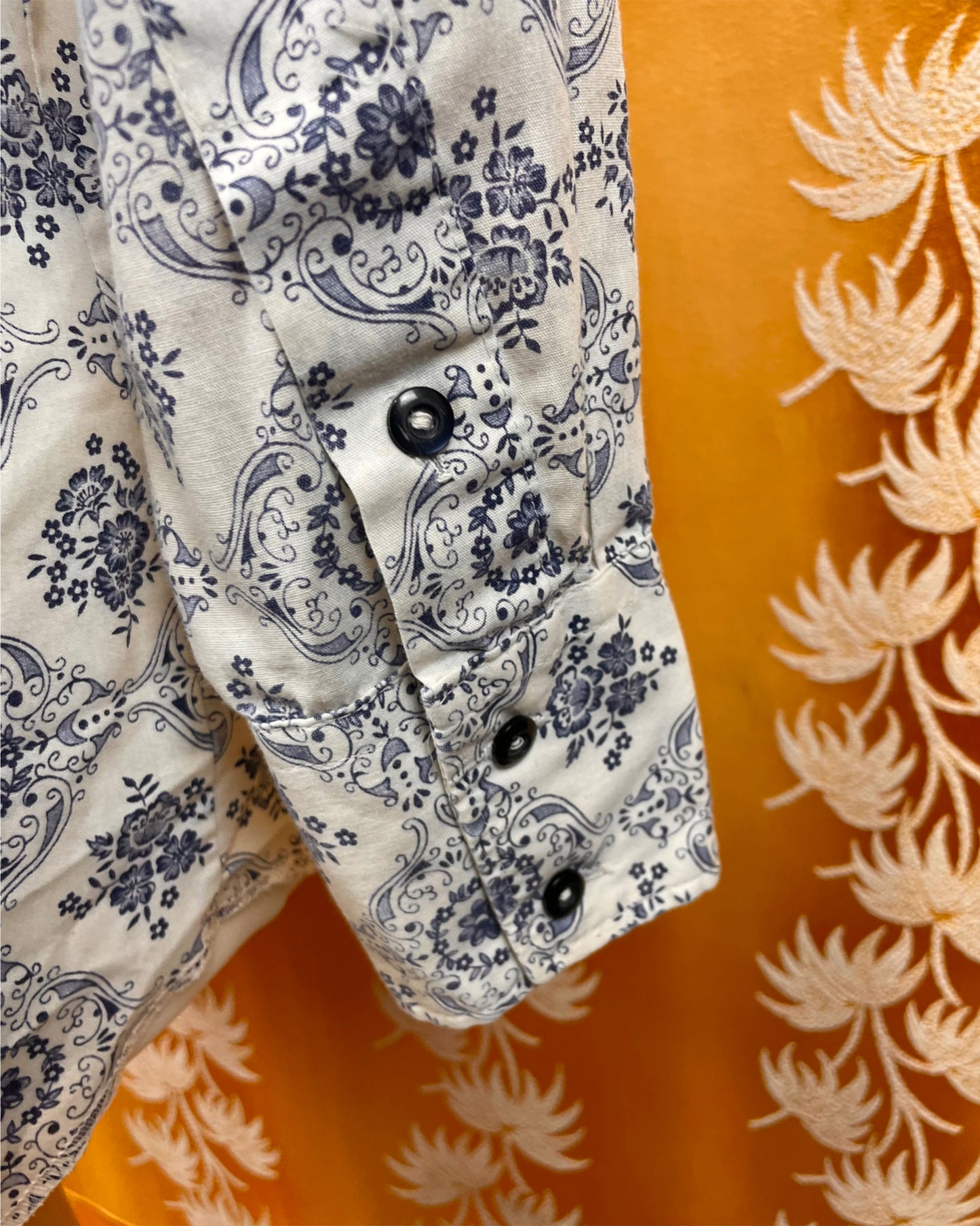 Vintage 1960’s 1970’s Blue and White Psychedelic Ranch Shirt