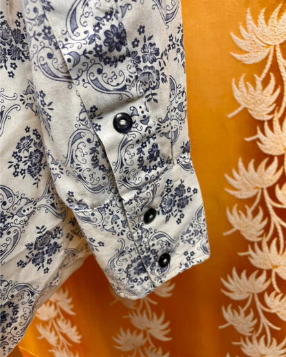 Vintage 1960’s 1970’s Blue and White Psychedelic Ranch Shirt