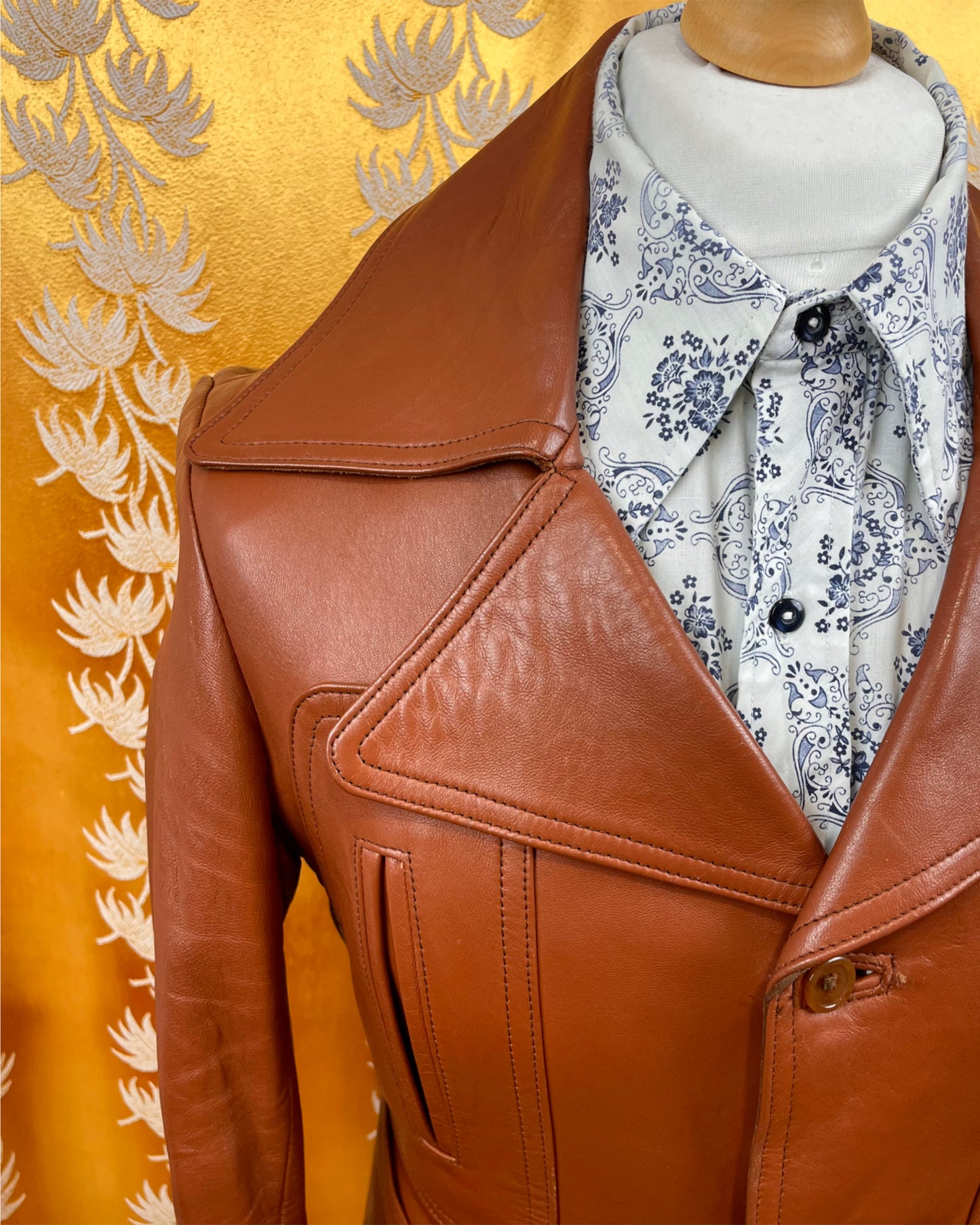 Vintage 1960’s 1970’s Belted Tan Leather Jacket by Barretts