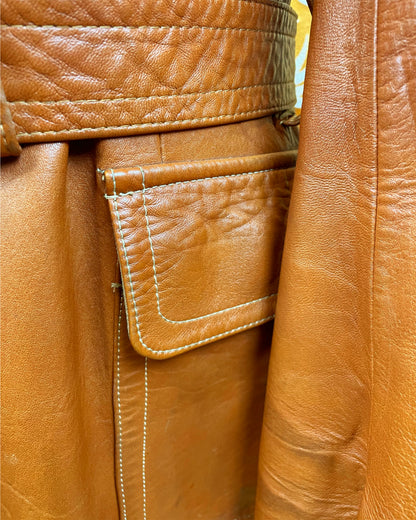 1960’s 1970’s Tan Leather Trench Coat