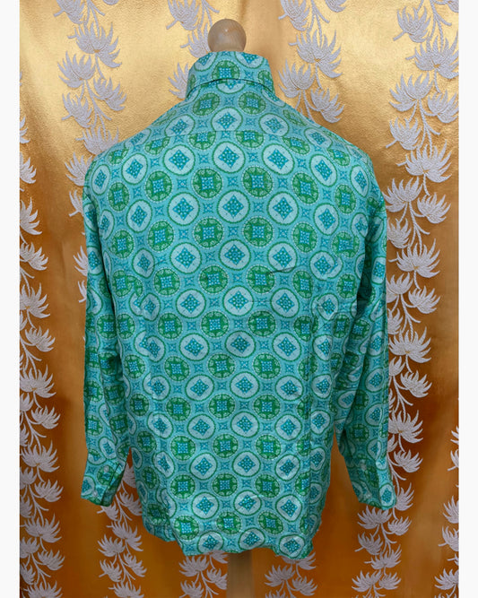 Vintage 1960’s 1970’s Green Pure Silk Psychedelic Mod Shirt by Star of Siam