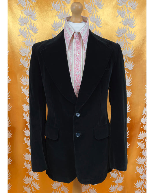 Vintage 1960’s 1970’s Black Big Lapel Velvet Blazer Jacket