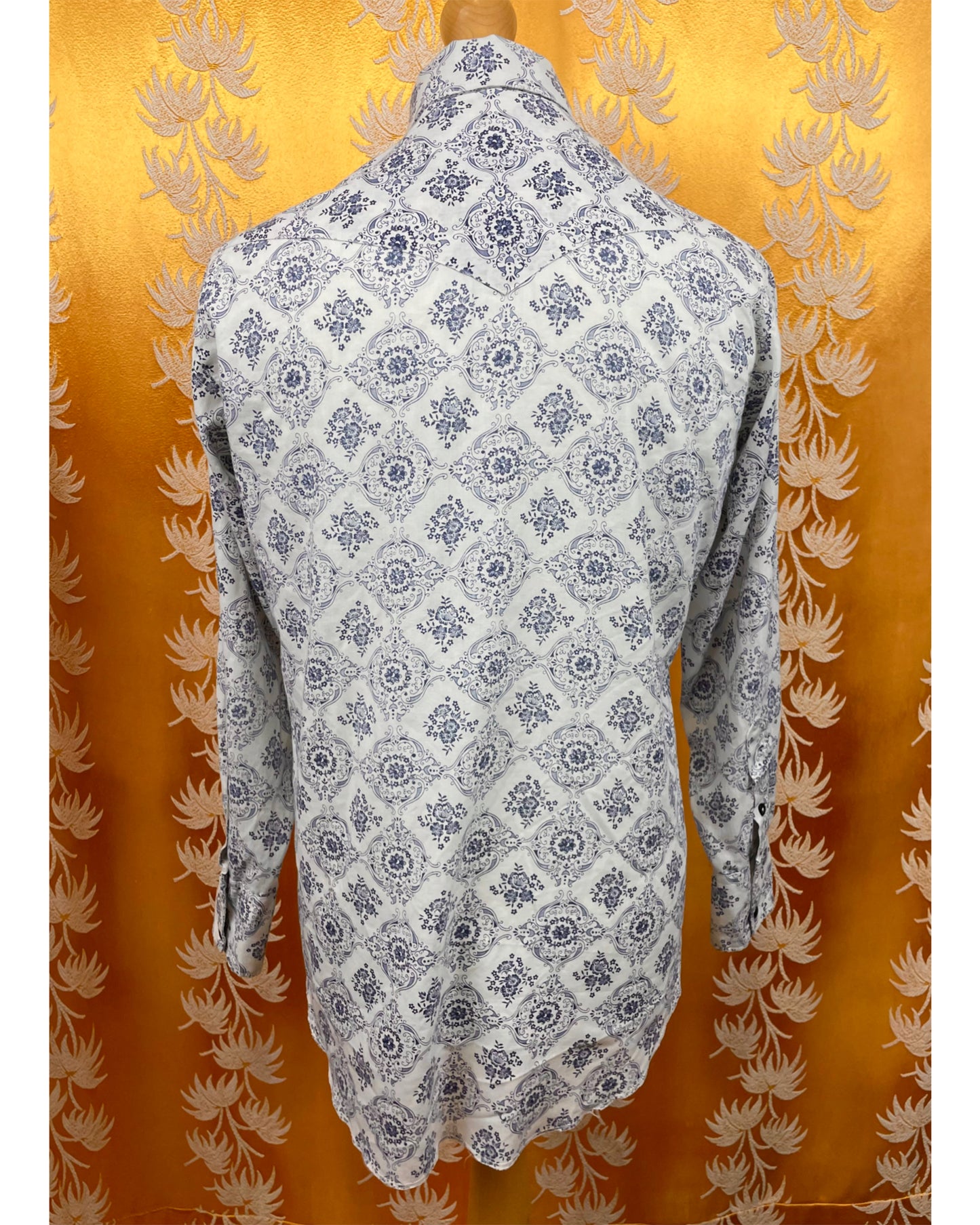 Vintage 1960’s 1970’s Blue and White Psychedelic Ranch Shirt