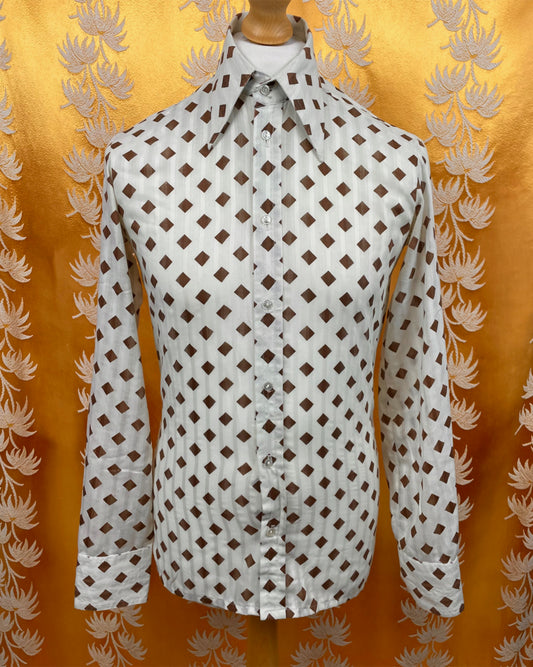 Vintage 1960’s 1970’s Dagger Collar Brown/White Shirt by John Langford of London