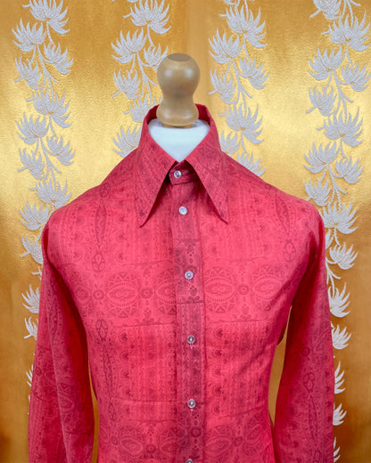 1960’s 1970’s Red Paisley Psychedelic Shirt by Double Two