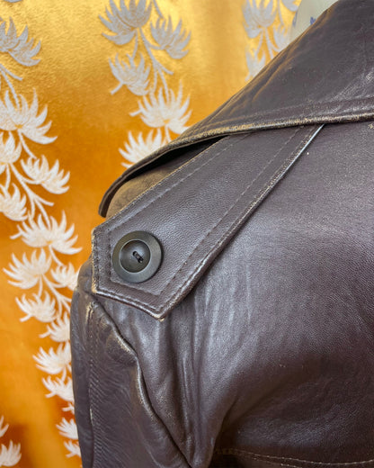 Vintage 1960’s Full Length Brown Leather Beagle Collar Trench Coat by Harrison Peters