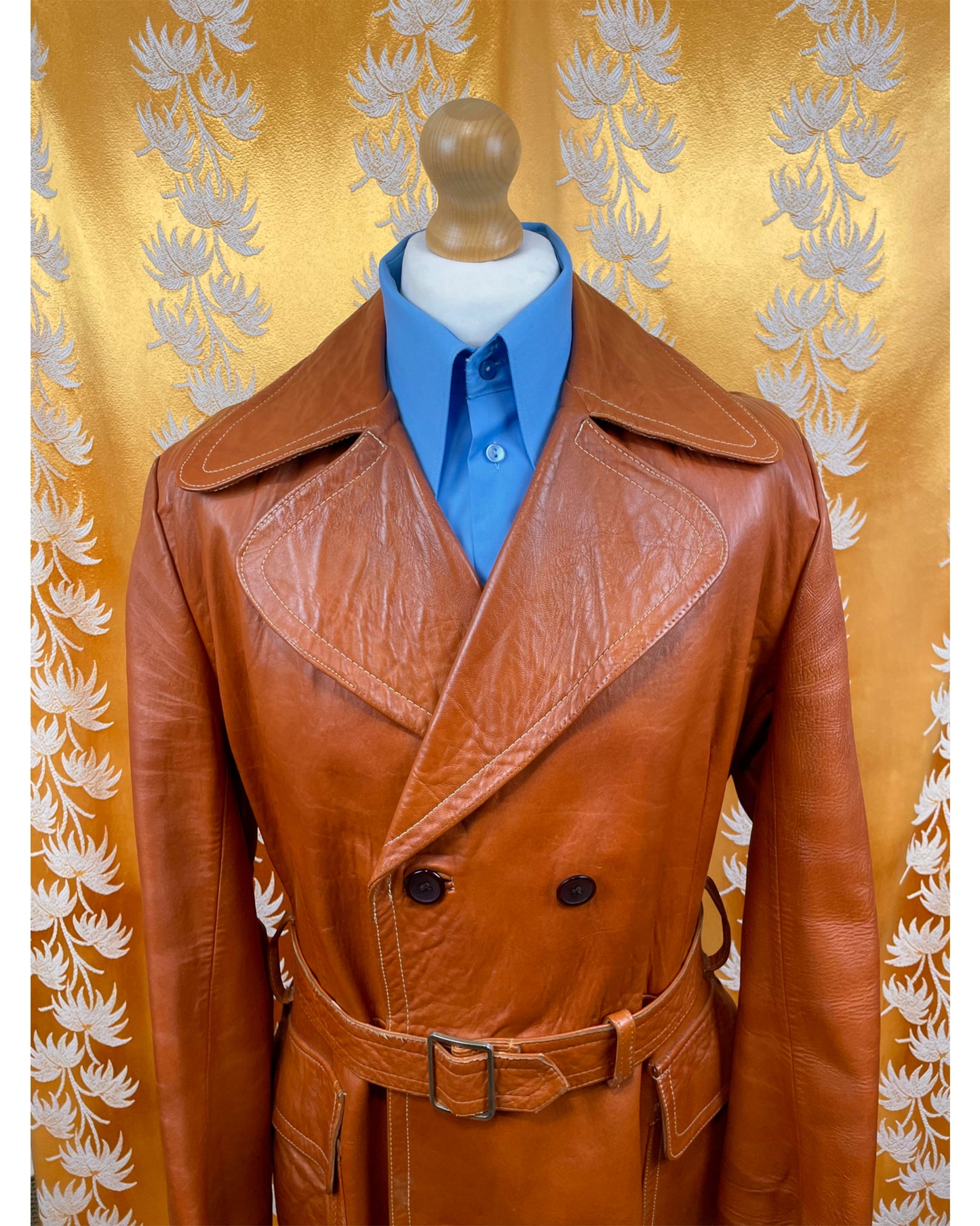 1960’s 1970’s Tan Leather Trench Coat