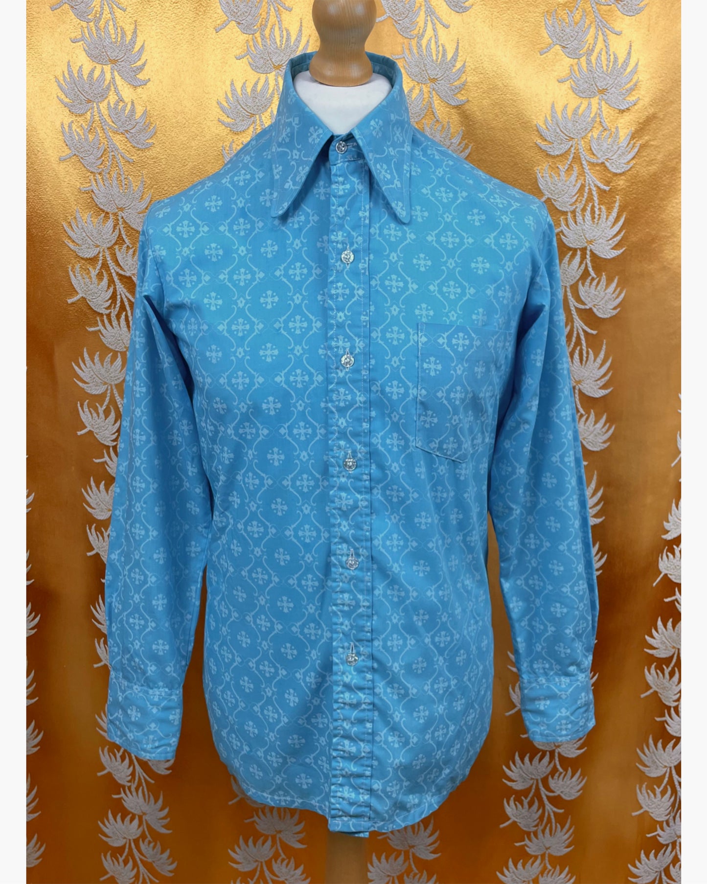Vintage 1960’s 1970’s Blue Psychedelic Mod Beagle Collar Shirt by Triad