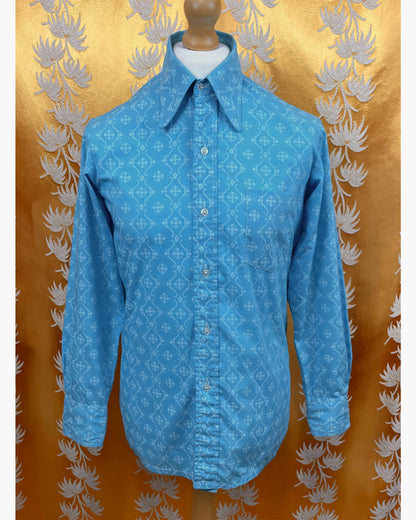 Vintage 1960’s 1970’s Blue Psychedelic Mod Beagle Collar Shirt by Triad