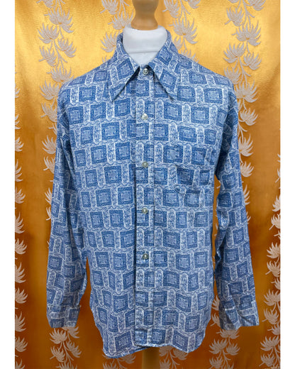 1960’s 1970’s Blue Floral Patterned Shirt by Donlin