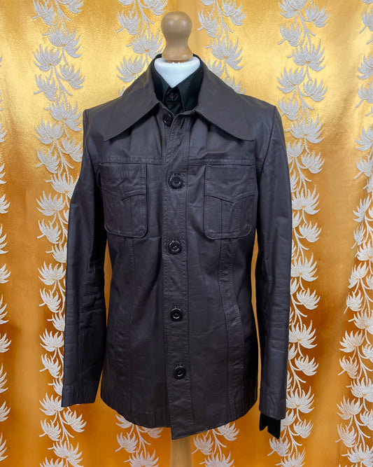 Vintage 1960’s 1970’s Dagger Collar Grey Leather Jacket