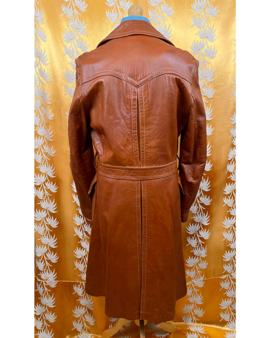 1960’s 1970’s Tan Leather Trench Coat