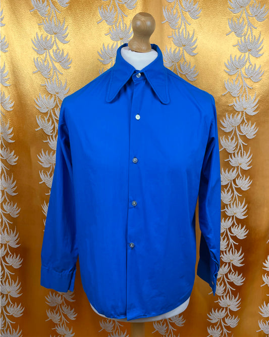 Vintage 1960’s 1970’s Blue Beagle Collar Shirt by Silverbond