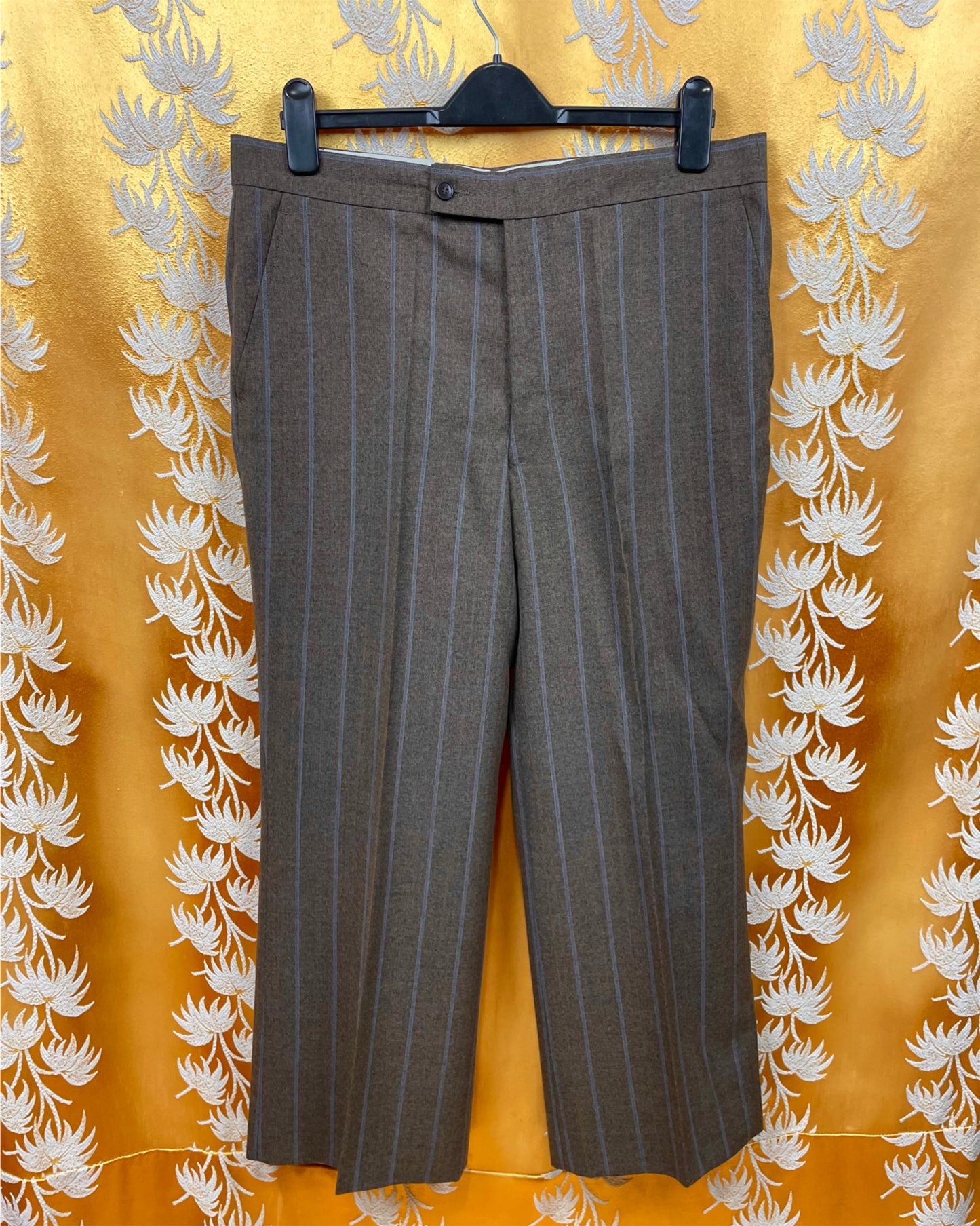 Vintage 1960’s 1970’s Brown/Blue Pinstripe Three Piece Flared Suit