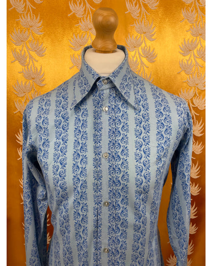 Vintage 1960’s 1970’s Blue Psychedelic Dagger Collar Shirt