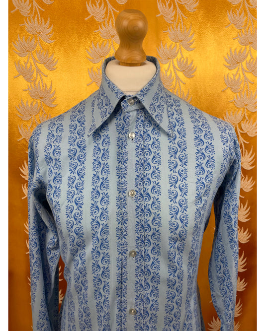 Vintage 1960’s 1970’ Blue Psychedelic Dagger Collar Shirt