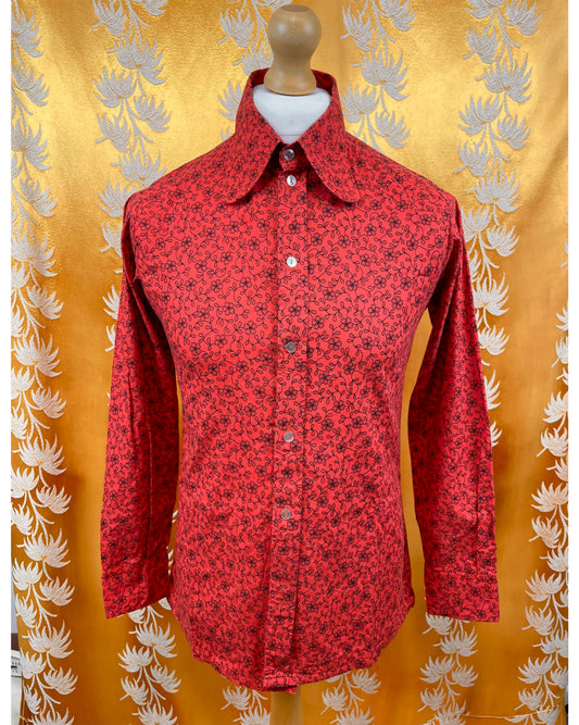 Vintage 1960’s 1970’s Red Psychedelic Mod Beagle Collar Shirt by Hamilton