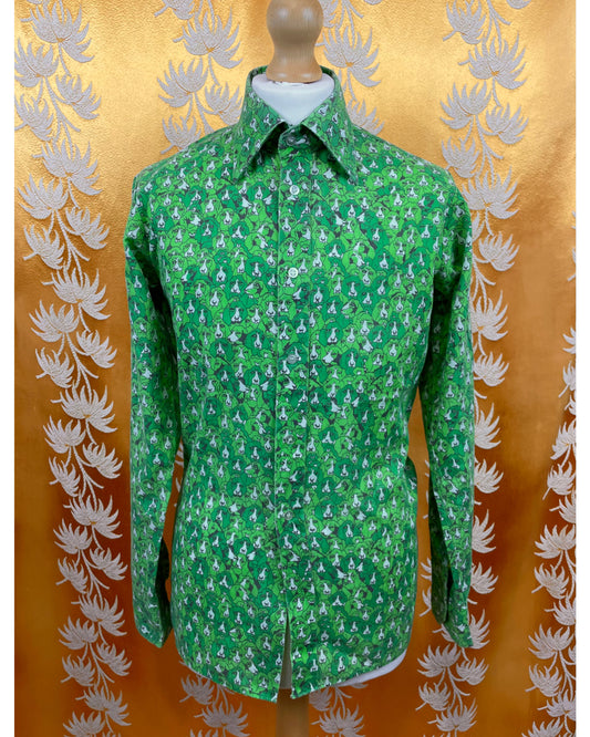Vintage 1960’s 1970’s Green Dog Print Psychedelic Shirt by JB