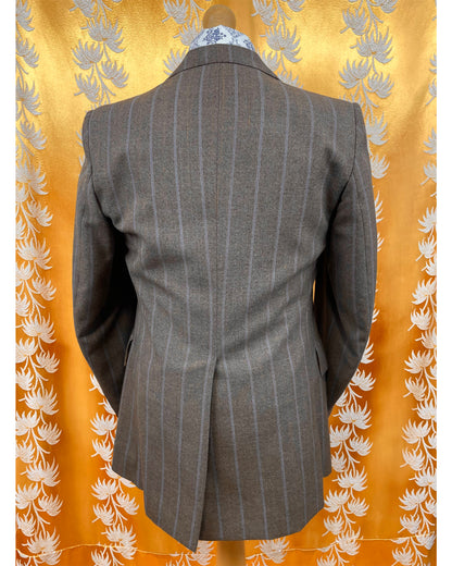Vintage 1960’s 1970’s Brown/Blue Pinstripe Three Piece Flared Suit