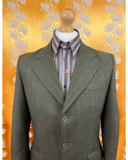 Vintage 1960’s 1970’s Green Plaid Three Button Suit by Maenson