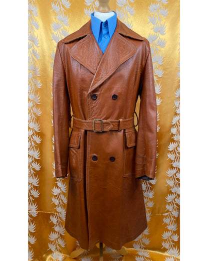 1960’s 1970’s Tan Leather Trench Coat